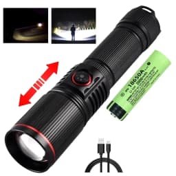 Aluminum Alloy White Laser Powerful LEP Flashlight 18650 or 21700 Battery Zoom Torch Light Lamp with Tail Rope Power Indicator