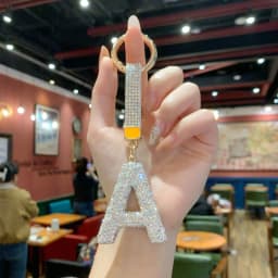 Full Rhinestone English Letter Keychain - Luxury Bag Charm & Car Key Ring, Elegant Small Gift