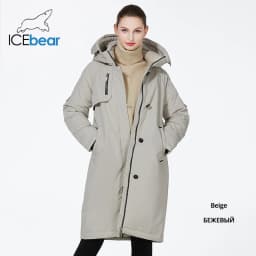 ICEbear 2023 New Winter Womens Jacket with Hood Warm Thickened Coat Windproof Parka With Belt GWD22599I
