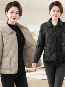 Lightweight Casual Cotton Jacket for Middle-Aged Women  Collar Diamond Patterned Coat Stylish And Warm Mom Clothes