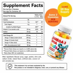 Omega 3 DHA Kids Gummies Brain & Cognitive Eye & Immune Health with Omega 6, 9 & Vitamin C Ages 2+ Non-GMO Gluten Free | 60ct