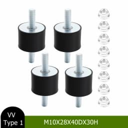 4 pack Rubber Double Studs Anti Vibration Shock Absorber Rubber Mounts Shock Damper with 8 pcs M10 Locking Nuts