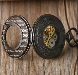 10pcs/lot Vintage Vertical Stripes Case Flip Mechanical Pocket Watch Roman Dial Hand Wind Skeleton Men Women Gift Watch