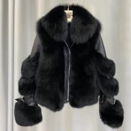 2025 Winter New Imitation Fox Fur Grass Jacket for Women Short Fashion long sleeves Motorcycle Jackets Women's Zipper Outwear