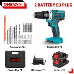 ONEVAN 500W Cordless Electric Drill 38N.M Torque Power Drill Tool Set for Construction&Carpentry&Home Diy For Makita Battery Pin