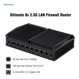 Qotom 1U Rackmount Mini PC 8x 2.5G LAN Intel Core I7/I5/I3 Firewall Router Fan Cooling VPN Server OPNsense PfSense Barebone