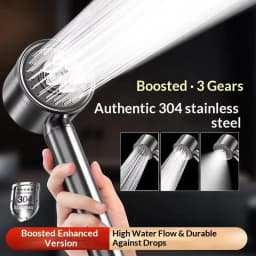 304 Stainless Steel High Pressure Filter Shower Head 3-Speed Large Flow Showerhead Shatter-Resistant Detachable for Bathroom