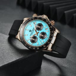 PAGANI DESIGN New Gold Blue Luxury Quartz Watch For Men Gift Box VK63 Movt Chronograph Sapphire Crystal Stainless Steel Watch