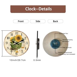 1pc Retro Wood Wall Clock, Two Sunflower Flower Design Wall Clock, Non-Ticking Silent Wall Clock, Home Living Room Decoration