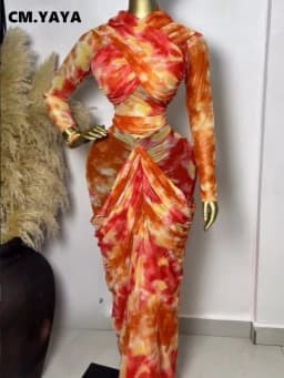 GLCMYAYA Tie Dye Printed Women Set Wrap Crop Top + Ruched Maxi Skirt 2026 Summer Beach Vacation Birthday Two Piece Set Outfits