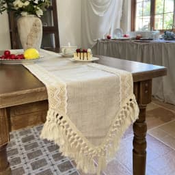Versatile Table Runner Crochet Macrame Lace Tassels Beige Farmhouse Table Cloth for Dining Room Wedding Handmade Table Decor