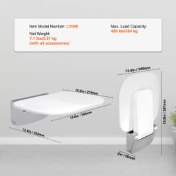SucceBuy Folding ABS Shower Seat 15.7'' x 16.7'' Unfolded Wall Mounted Fold Up Shower Bench with 440 lbs Load Capacity Chair
