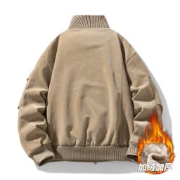 Men Casual Winter Faux Suede Bomber Jacket Stand Collar Parkas Motorcycle Coa Zip Up Warm Thickened Outerwear Fashion 28518