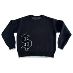 Y2K Gray Dollar Knitted Sweater Goth New Popular Symbol Pattern Retro Harajuku Pullover Top Winter Warm Boxy Men Clothing Unisex
