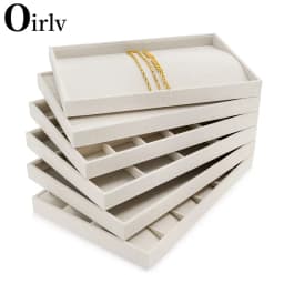 Oirlv Linen Multi-function Flat Jewelry Tray Stackable Jewelry Drawer Organizer Bracelet/Watch/Earrings Showcase Jewelry Holder