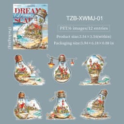 JIANWU Vintage Lightbulb Coast Island Time Landscape Material Collage Scrapbooking PET Sticker Creative DIY Journal Stationery