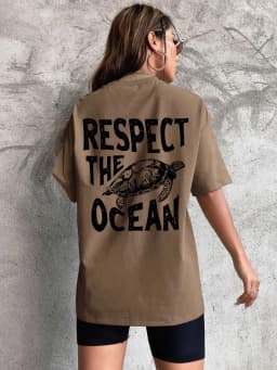 Respect The Ocean Green Turtle Print T-Shirts Women Casual Fashion T Shirt Breathable Cotton Short Sleeve O-Neck Street Clothing