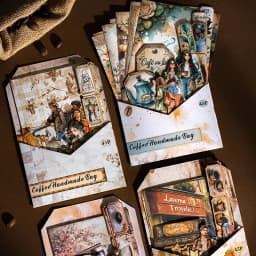 45pcs/bag Coffee-Themed Handmade Stationery Set Retro-Style DIY Decorative Materials for Albums Greeting Cards Envelopes Journal