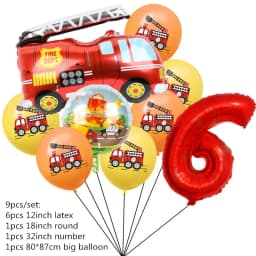 9pcs Fireman Sam Foil Number Balloons Set Happy Birthday Party Deco Ball Boy Gift Fire Truck Holiday Baby Shower Party Supplies