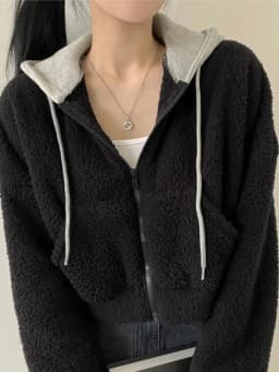 Lamb Fur Collar Short Coat Women's Autumn Winter Thickened Zipper Hooded Jacket Korean Style Contrast Color Open Cardigan