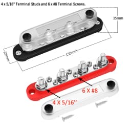 Car Terminal Block Negative Bus Bar 12V 150A Terminal Block 12V Power Distribution Block M8 Termianl Bus for Automotive Boat