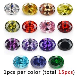 Mix 15 Colors Oval Cut Cubic Zirconia Stone Loose CZ Stones Synthetic Gemstone for Jewelry Making (Size 4x6mm-10x12mm)
