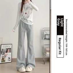 Gray High Waist Bell Bottom Pants Women's Summer Casual Sports Sweatpants Small Size Slimming  Hoof Pants