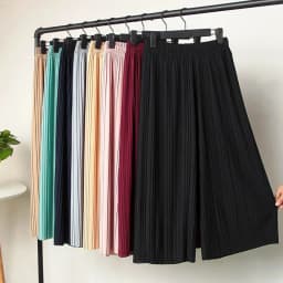 Women's Pants Wide Leg Pants Crinkle Plain Trousers Baggy Elastic Waist Bottoms Woman Clothes pantalones ropa para mujer 바지