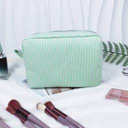 Personalized Striped Makeup Bag Custom Name Embroidery Cosmetic Pouch Travel Toiletry Organizer Gift for Women Girls Bridesmaid