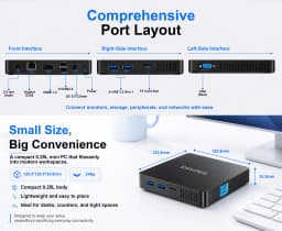 ERVPES MinI PC B20E Windows 11 8GB RAM 128GB SSD Intel 6500Y HDMI/VGA WIFI5 BT 5.0 USB Compact Desktop for Work/Home