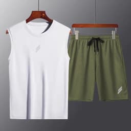 NEW Sport Men Summer Thin Quick Drying Vest+Shorts Man's Set Fitness Running Suit Two-Piece Set Mesh Ventilation Men Tracksuit