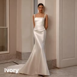 Satin Mermaid Wedding Dress Beaded Strap Square Neck V Back Detachable Overskirt Bridal Gown For Wedding Elopement Shoot 2026