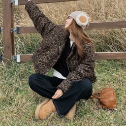 Leopard print down cotton jacket short style 2026 new winter fashion loose and thick stand up collar bread jacket