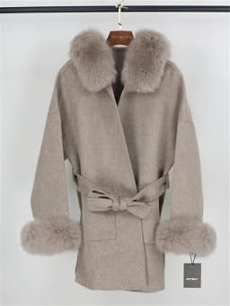 OFTBUY New Oversize Loose Cashmere Wool Blends Real Fur Coat Winter Jacket Women Natural Fox Fur Collar Hood Outerwear Belt