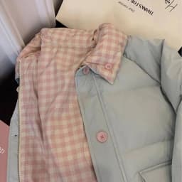 Chic Reversible Women Padded Jacket Contrast Plaid Coat Button Down Quilted Pink Buttons Winter Warm Preppy Retro Parkas