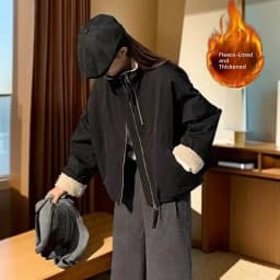 Korean Style Retro Lamb Fur Jacket Women's Thickened Motorcycle Cotton Coat Winter New Arrival One-Piece Skin Leather Coat