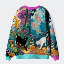 Magic Forest Cat Pattern Long Sleeved Cardigan Sweater for Women And Men Casual Comfortable Knitted Outerwear