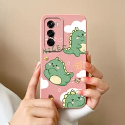 For OPPO Reno12 Pro 5G Case Lovely Dinosaur Liquid Silicone Soft Cases Shockproof Phone Cover For OPPO Reno 12 12Pro Fundas Capa