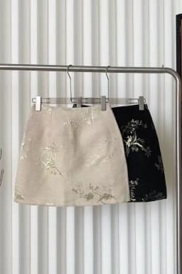 Chinese Style Black Boho Mini Skirt For Women 2024 Beige Print High Waist New Summer Wrapped Hip A-line Short Jacquard Skirt Y2k