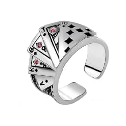 Retro Gothic Men Ladys Rings Clown Playing Cards Hip Hop Rock Ring Titanium Steel Alloy Ancient SilverColor Hip Hop Rock Jewelry
