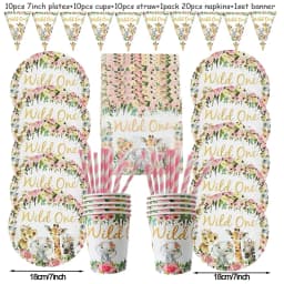 Pink Gold Animal Wild One Birthday Party Tableware Set Forest Decoration One Birthday Jungle Safari Party Supplies