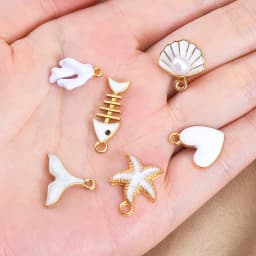 10pcs Trend White Enamel Ocean Coral Conch Fish Bones Fishtail Heart Charms Alloy Pendants DIY Necklace Keychain Jewelry Making