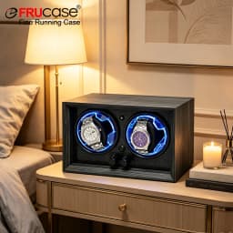 FRUCASE Wooden Watch Winder for Automatic Watches 2 Rolex Box Jewelry Display Collector Storage with Light