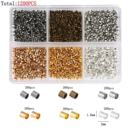 600pcs/Box 6 Styles Brass Tube Crimp Beads Tips Knot Covers Wire Guardians Protectors End Bead for DIY Jewelry Making Supplies