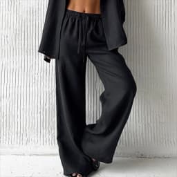 Casual Oversized White Solid Wide Leg Pants Fashion Women Elastic High Waist Pocket Baggy Sweatpant Office Lady Commute Trousers