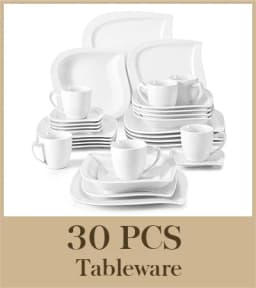 MALACASA 30/60 Piece White Porcelain Dinner Set with Cups Saucers Dessert Soup Dinner Plates Tableware Service for 6/12
