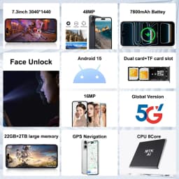 K-Touch New Cell Phone A 17 Pro Max Mobile Phones Android 5G 7.3HD 22G+2TB Smartphone 16+48MP Dual Sim 7800mAh Unlocked Global Version