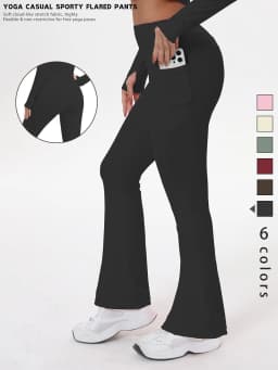 Women's Bell-bottom Yoga Leggings With Pockets Tummy Control High Waist Workout Pants Gym Running