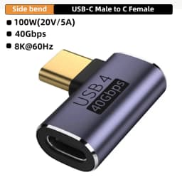 NNBILI USB4.0 40Gbps OTG USB C 90degree Adapter 100W 5A USB C to Type C Fast Charging Converter Data Adapter For Macbook 8K60HZ