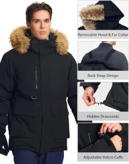 Pioneer Camp Men's Winter Coat Down Parka Jacket Men Heavyweight Thicken Insulated Puffer Jacket with Removable Faux Fur Hood